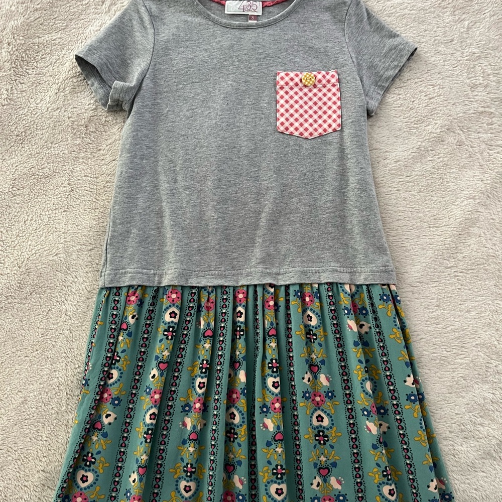 Matilda Jane Gray and Pink A-Line Casual Dress with Crew Neck